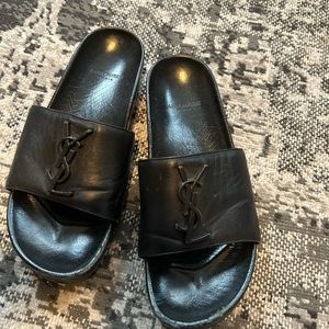 Saint Laurent black leather slides